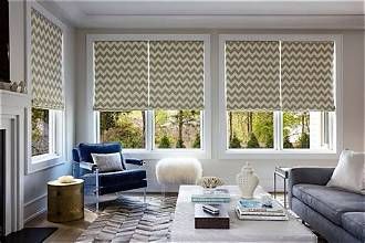 Beige chevron blinds in a sitting room