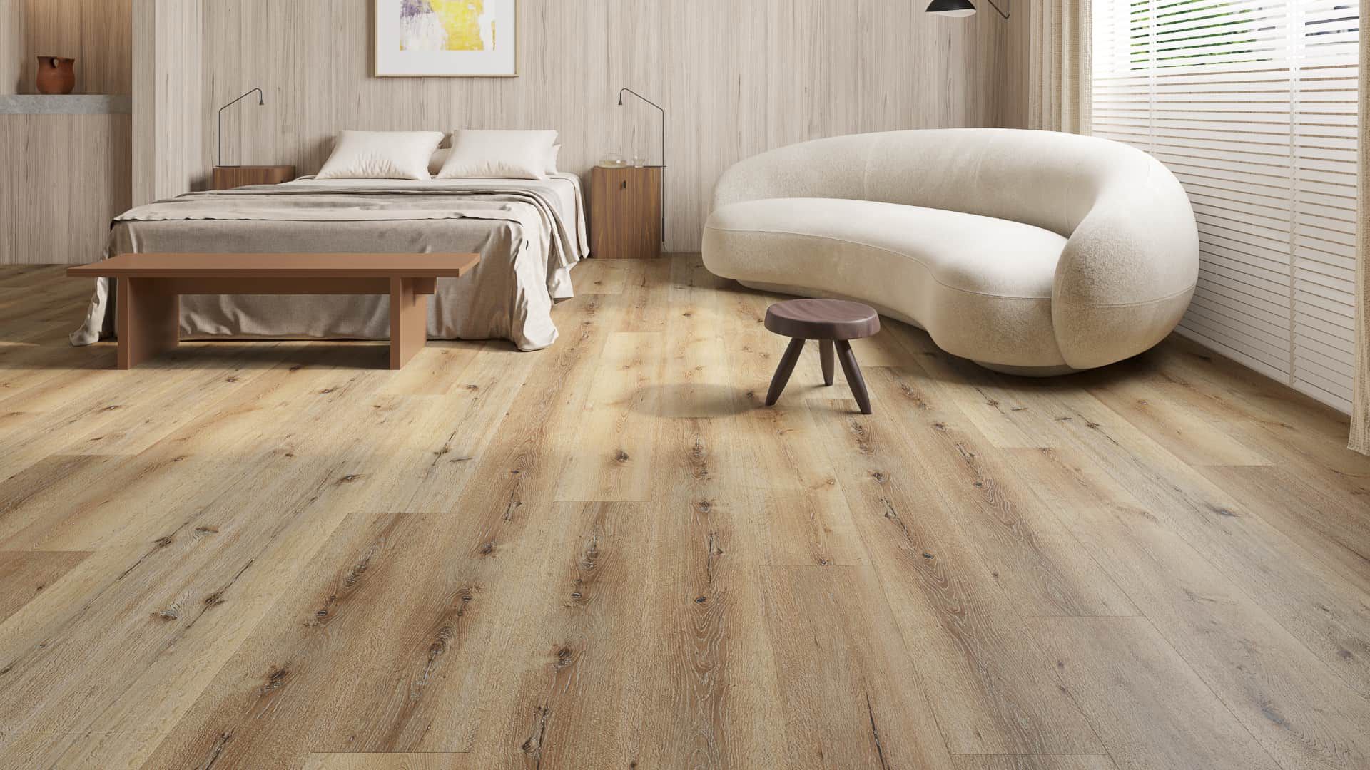 Oak wood flooring in a bedroom