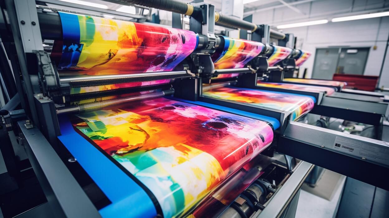 Wide format printer running a bright colour graphic