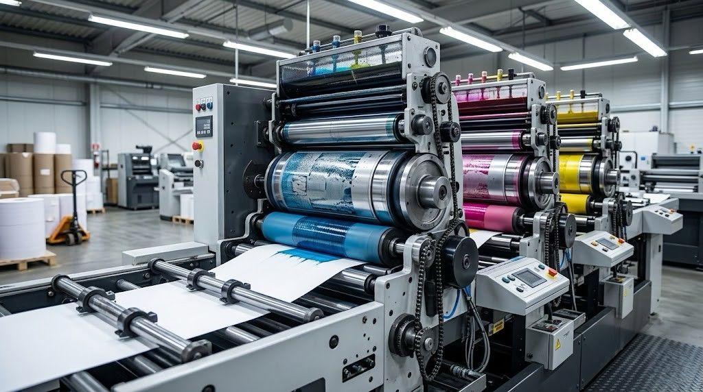 Four-colour printing press with cyan, magenta and yellow rollers